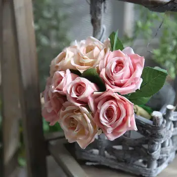 1 Букет От Бели Розови Изкуствени Цветя Рози Изкуствени Глави На Високо Качество Сватбени Декорации За Дома Собствените Си Ръце, Фалшиви Цветя Вечерни Аксесоари
