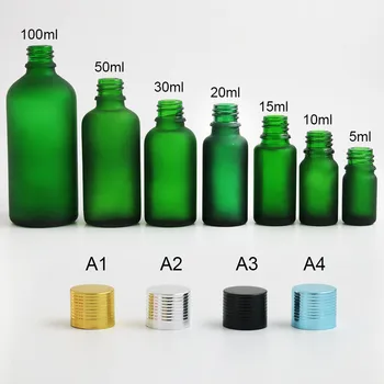 15 бр. матово зелено козметични флакон за етерично масло от 10 мл, 20 мл-30 мл-50 мл-100 мл малка празна стъклена бутилка с Алуминиева капак на винт