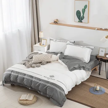 2022 най-новото спално бельо от четирите теми, модни памучен двойна домакински чаршаф, стеганое одеяло, цепене, дизайн, спално бельо, мода, бял, сив