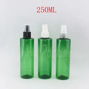 250 мл Зелена пластмасова бутилка с плосък рамо, 250 cc Тонер / Флакон за опаковане на парфюми, козметични под-консервиране (25 бр. / лот)