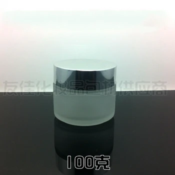 30шт 100 г прозрачна банка за крема от матирано стъкло с блестящ сребрист алуминиев капак, 100-граммовая козметична банка за крема за очи, 100-граммовая стъклена бутилка