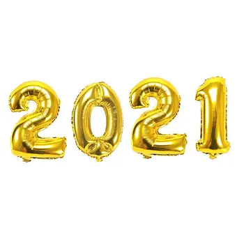 4ШТ 2021 честита Нова Година Балони Балони Фотобудка Рамка Подпори Балони 16 инча Златен Банер Венец Навидад Вечерни Аксесоари