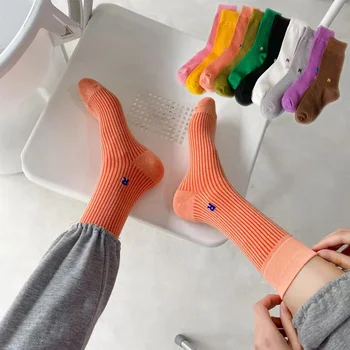 5 чифта Разноцветни Чорапи с Букви Серия R За Жените, Обикновен Памучни и Удобни Дамски Чорапи, плетени калъф за двойна Игла