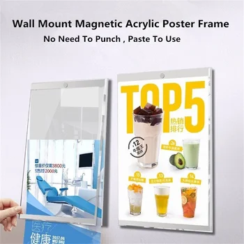 A4 Монтиране На Стена Самозалепващи Магнитна Акрил Фотография, Плакат Знак На Притежателя На Сертификат Дисплей Рамка Бяла Дъска