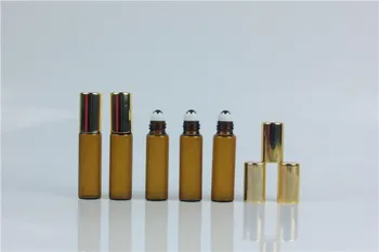 DHL БЕЗПЛАТНА 300 бр./лот 5 мл 1/6 грама преобръщане на янтарном вкус стъклени бутилки етерично масло стоманени ролкови топчета Бутилка за ароматерапия