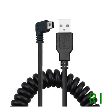 USB 2.0 plug към Mini USB Правоъгълен 90 градуса Гъвкав Пружинен Прибиращ се кабел за трансфер на данни за GPS автомобилна навигация, MP3/MP4
