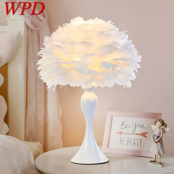 WPD Модерна Настолна Лампа LED Креативен Дизайн Модерен Бял Настолна Лампа с Пера за Дома, Хол, Спалня за Момичета, Нощни Декор