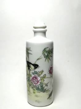 YIZHU CULTUER ART Събираше Старинен Порцелан Фамильная Рисувани розов Порцелан Четиридесет Цветя и птици Емфие Декорация на бутилки