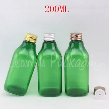 Алуминиево покритие за зелени пластмасови бутилки с обем от 200 мл, бутилка за опаковане лосион / шампоан за обем 200 куб. см, празен козметични контейнер (30 бр./лот)