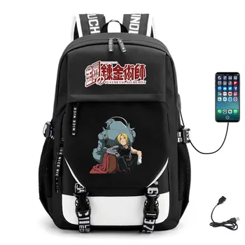 Аниме Fullmetal Alchemist USB Раница Teenger Унисекс Кърпа Casual Студентски Платно Раница за Училище Раница Високо Качество на Чанта За Лаптоп