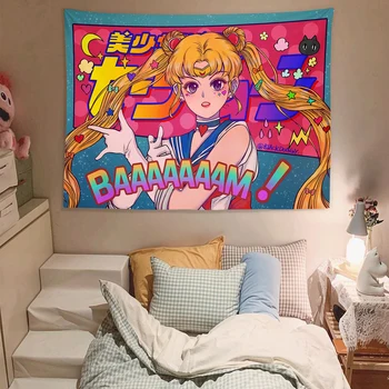 Аниме Sailor Moon Гоблен Kawai Мила Луна За Жени Декор за Спалня Момичета Стенен Розово Гоблен Украса на Стаята Фон