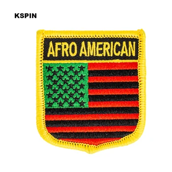Афроамериканский 1 Флаг във формата на Щит Железни Ивици с Бродерия Трион за Преводи на Нашивках Шевни Апликации за Дрехи Отзад Pac