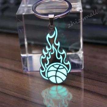 Баскетболен ключодържател от неръждаема стомана, светещи огнени баскетболен ключодържател, Мода Декорация, светещи в тъмното кола ключодържател