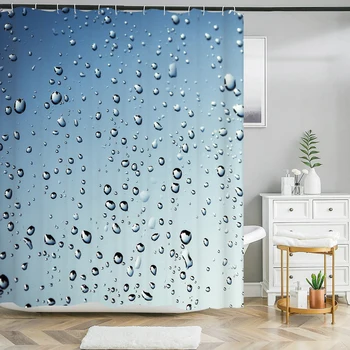 Завеса за душ, Скандинавски ясен стил Капки Дъжд 3D Печат Завеса За Душ Полиестер Водонепроницаемое Декорация на Дома Завеса 180x180 cm