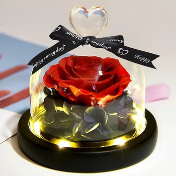Запазената истинска роза с огърлица в кутия, Вечен Истински цветя за годишнината, Свети Валентин, Подарък 