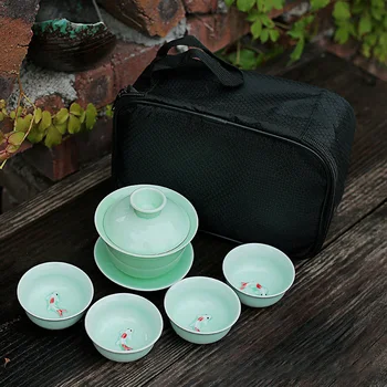 Керамични Пътен чаен комплект 1 Чайник И 4 Чаша с чайным пакетче за Пътуване на Открито Кунг-фу Чайник Чанта Комплект Чаши Tcup Подарък Чаен Комплект