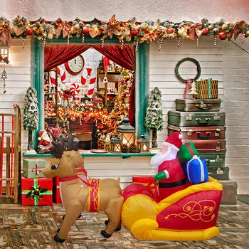 Коледен Надуваем Лосове Дърпа Шейна Празнична Атмосфера Коледна Надуваема Модел Оформлението на Сцената за Градината на Двора, на Тревата Веранда