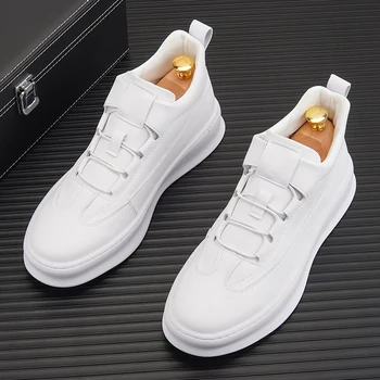 Корейската дизайнерски мъжки ежедневни бели обувки дишаща тенденция обувки на плоска подметка от естествена кожа за младите господа маратонки на платформа zapatos man