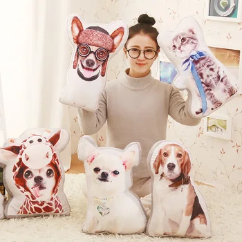 Креативна плюшен възглавници за кучета, индивидуалност, 3 d, имитирующая кошачью възглавница, двустранен печатна възглавница за опора в прекрасна кукла