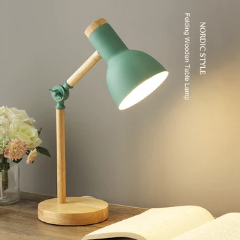 Креативна Скандинавски Дървена Художествена Iron Led Сгъваема Лесна Настолна Лампа Защита На Очите Настолна Лампа За Четене На Дневна Спалня Начало Декор