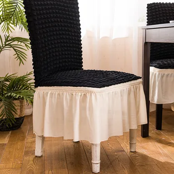 Крепон на ивици пола калъф за стол all inclusive Гума, завързана калъф за седалка, чист цвят по поръчка сватбен декор на калъф за стол