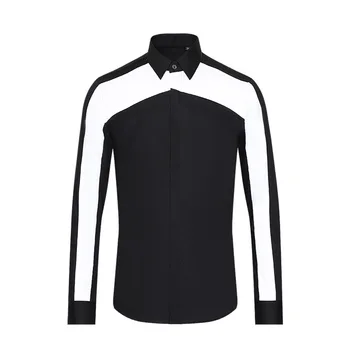 Мъжка риза с геометрична черно-бели шевове, европейската и американската мода мъжка риза с дълъг ръкав, тънка ежедневни бизнес риза