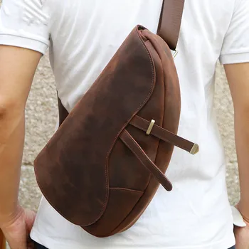 Мъжка Чанта От Естествена Кожа, Нагрудная Чанта, реколта седельная чанта с уличната ежедневието нагрудной чанта за мъже