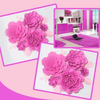 Направи си САМ Гигантски Хартиени Цветя Fleurs Artificielles Фон Изкуствена Роза 5 бр. + 4 Листа Декор за Сватбени партита Детска Роза 15-50 см