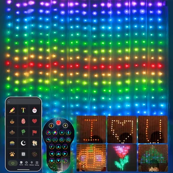 Направи си САМ Дистанционно Управление и ПРИЛОЖЕНИЕ Управляван Led Прозорец Завеса Приказни Светлини Открит RGB Модел RGB Страхотна Завеса Светлини за Декор на Фона