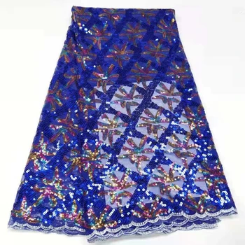 Нигерийски Дантелени Тъкани Африканска Мода Висококачествена Дантела С Пайети Чиста Френска Лейси Плат Материали за Шиене