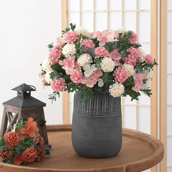 Нов продукт за моделиране ретро хортензия копринени цветя изкуствени цветя, зелено растение сватбена фотография декорация на дома