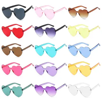 Партия Полза Очила Бонбони Цвят на Прозрачни Слънчеви Очила за Жени Без Рамки Сърцето Очила Сърцето Слънчеви Очила