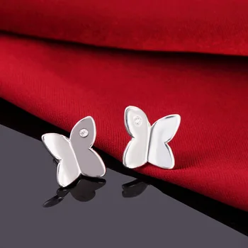 Популярни марки 925 Сребро, очарователен кристални обеци-карамфил с пеперуди за жени, модни Бижута за сватбеното парти, Коледен Подарък