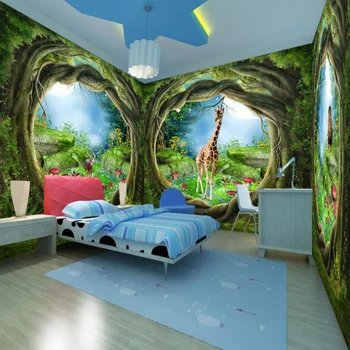 Потребителски 3D Фото Тапет Горско Дърво, Животни, Природа Домашна Рисуване за деца Момичета и момчета спалня детска градина Тапети