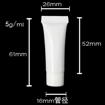 Продажба на едро-100 бр. / лот, 5 мл, е мека тръба, козметична празна тръба, контейнер за грим с винт капачка от полипропилен размер на D16 * H61mm