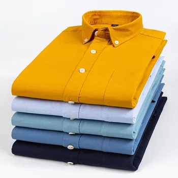 Пролетно-есенни мъжки ризи с дълъг ръкав, памучни обикновена качествени маркови ежедневните модерни социални ризи, Бизнес тениска за мъже