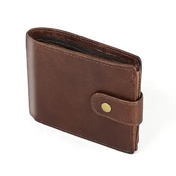 Ретро RFID Мъжки портфейл Луд от Конска Кожа, Защитени Пуговицей с Джоб за Монети GLWM03