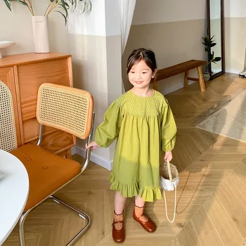 Рокля в ретро стил Mori с волани за момиче на есен 2021 година, Нови корейски детски Памучни сладък рокли принцеса с дълги ръкави WTA49