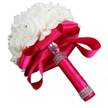 Сватбен Ден Роза Булчински Букет Цветя С Ръчно Изработени Изкуствени Кристални Бижута На Булката Държи На Цветя, Сватбени Букети