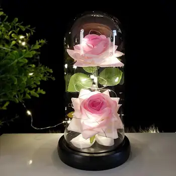Стъклена Роза С Подсветка, който привлича вниманието, Отлична Множество, Две Изкуствени led Рози, Подарък Цвете