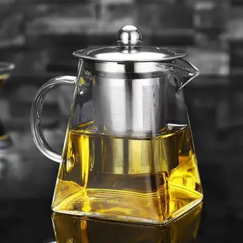 Топлоустойчива Стъклена Кана за приготвяне на чай от Неръждаема Стомана Отопляем Контейнер Чайник Добър Прозрачна Кана Квадратни Филтърни Кошници